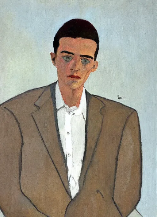 Image similar to a painted portrait of a well dressed man, art by felice casorati, aesthetically pleasing and harmonious natural colors, expressionism, natural light, fine day, portrait