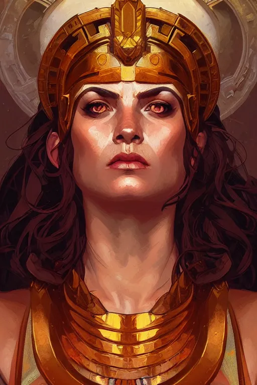 Prompt: pixel art of the Greek godess Hera looking angry, rusty armor, portrait, digital painting, artstation, concept art, beautiful face, symmetric face, cinematic, by Artgerm and Greg Rutkowski and Alphonse Mucha