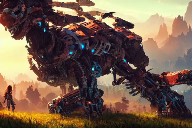 Image similar to rollerback machine creature robot of horizon forbidden west horizon zero dawn radiating a glowing aura global illumination ray tracing hdr fanart arstation by ian pesty and alena aenami artworks in 4 k