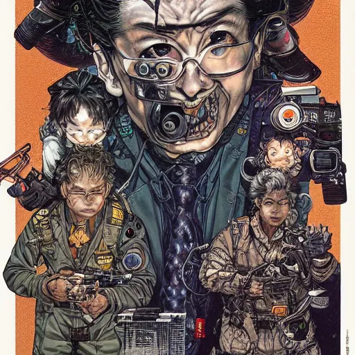 Prompt: portrait of crazy ghostbuster, symmetrical, by yoichi hatakenaka, masamune shirow, josan gonzales and dan mumford, ayami kojima, takato yamamoto, barclay shaw, karol bak, yukito kishiro