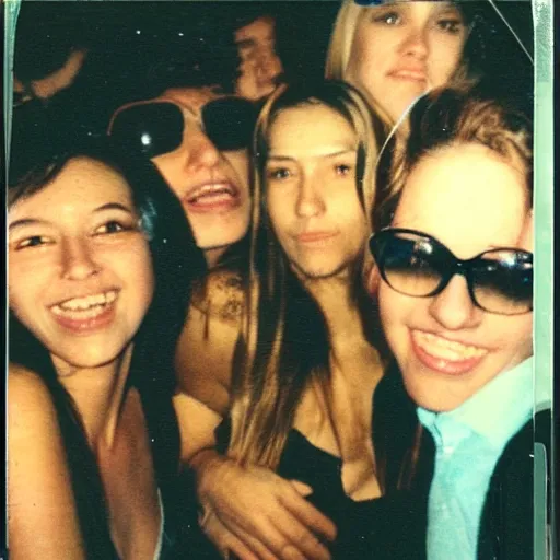 Prompt: a Polaroid selfie photo taken by a hot college girl at a party