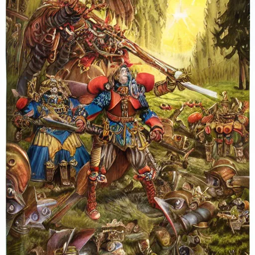 Prompt: Warhammer, looking like Russian fairy tale. High quality, high detailed illustration for book. Awarded image