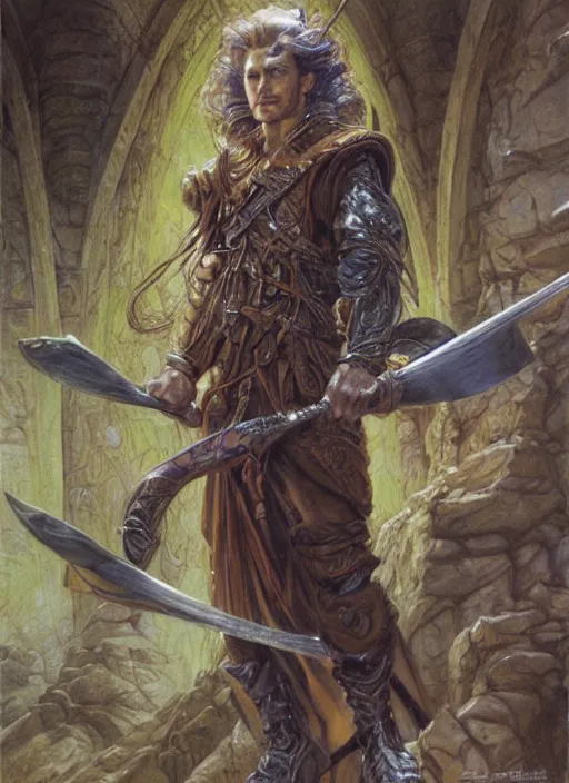 Prompt: a hyperrealistic and detailed paintbrush portrait of a male fantasy character, art by donato giancola and bayard wu and gustav moreau and wayne barlowe, dungeons and dragons, lotr ; rpg portrait