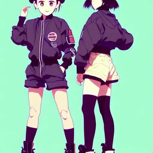 Image similar to a beautiful boyish natalie portman gravure model, wearing oversized mayan bomber jacket and leotard with overalls, bulky poofy bomber jacket with mesoamerican patterns, mesoamerican street fashion, gapmoe yandere grimdark, trending on pixiv fanbox, painted by greg rutkowski makoto shinkai takashi takeuchi studio ghibli, akihiko yoshida