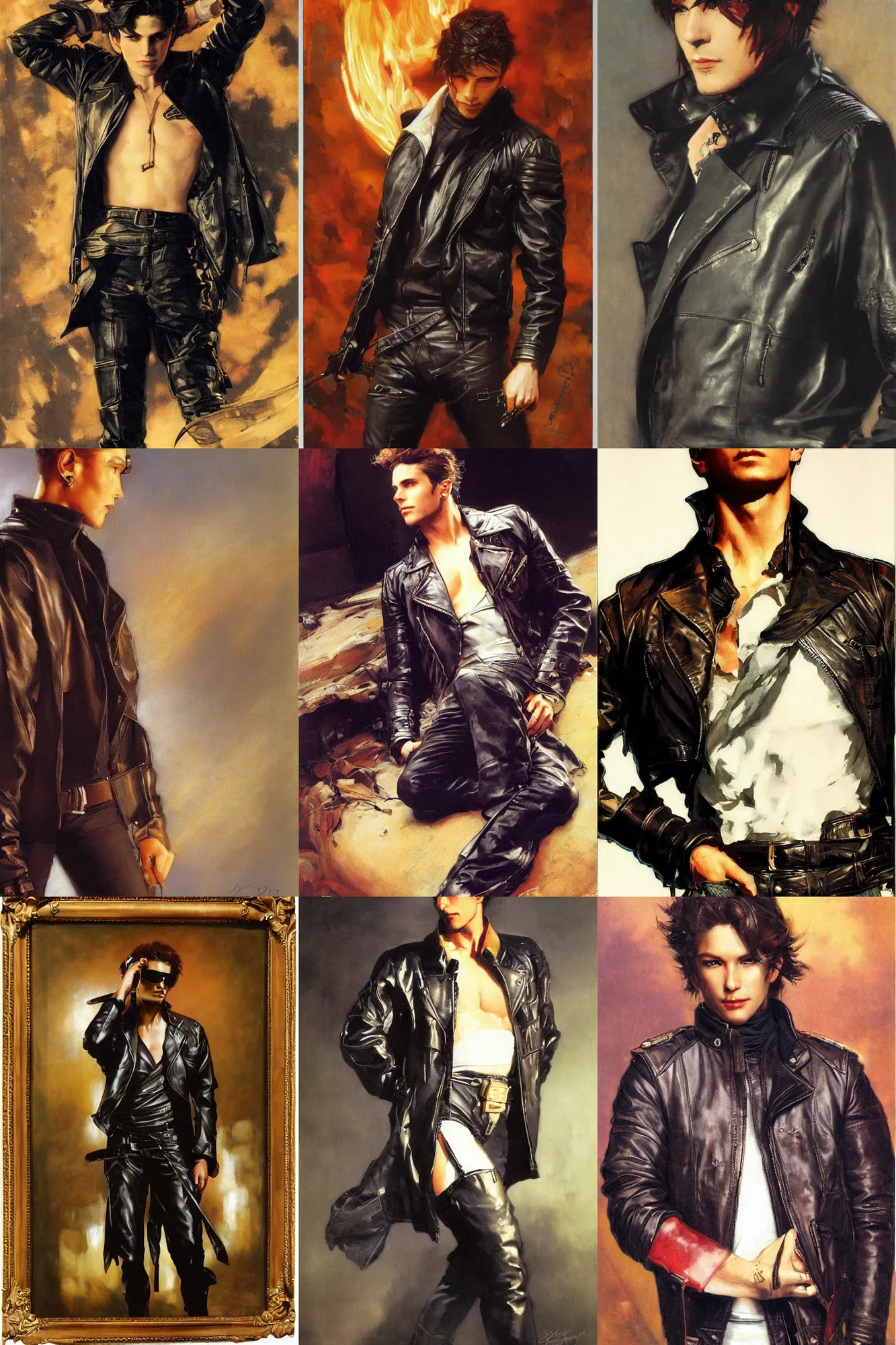 Prompt: leather jacket male, painting by delphin enjolras, j. c. leyendecker, yoji shinkawa