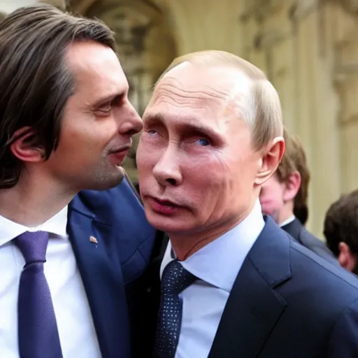 Prompt: thierry baudet hugging vladimir putin