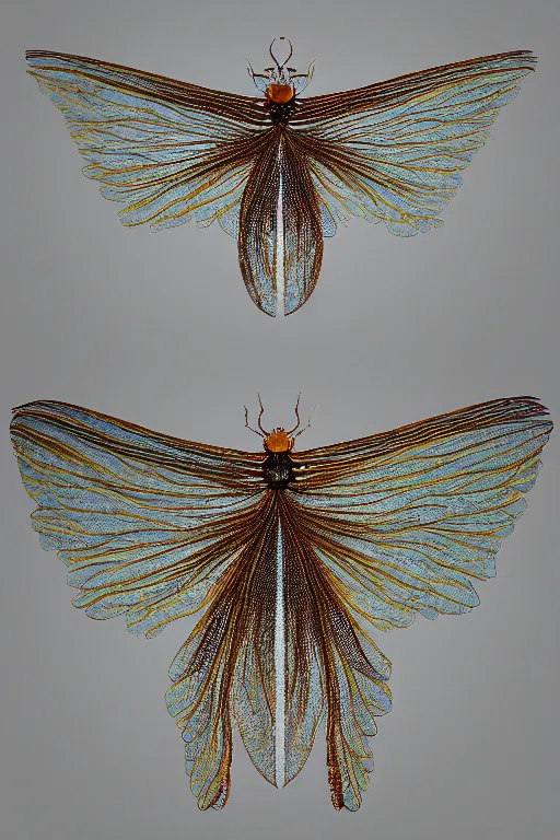 Image similar to transparent rare insect with reaction diffusion patterns. with wings, top down view. high detail. by Moebius