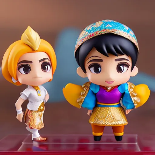 Prompt: cute animated pixar aladdin in traditional clothes as nendoroid, side view, 8 k hd dof, kodak film,