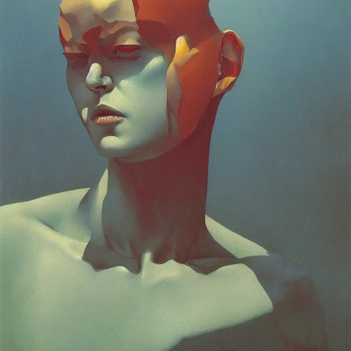 Image similar to portrait painting, science fiction, Edward Hopper and James Gilleard, Zdzislaw Beksinski, highly detailed