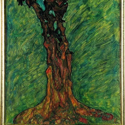 Image similar to Egon Schiele painting of a tree