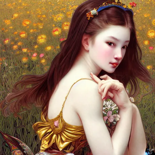 Prompt: a masterpiece ultrarealistic ultradetailed portrait of beautiful girl in bunny costume baroque renaissance. medium shot, intricate, elegant, by stanley artgerm lau, wlop, alphonse mucha, rossdraws, andrei riabovitchev, yoshitaka amano. flower background my james jeand and takashi murakami.