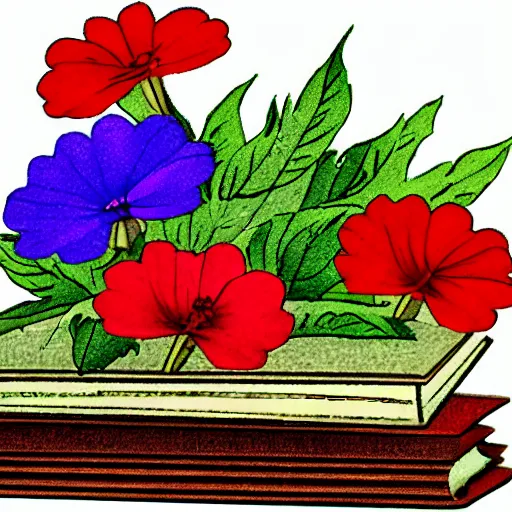 Prompt: Flowers growing from a book, clipart, high quality