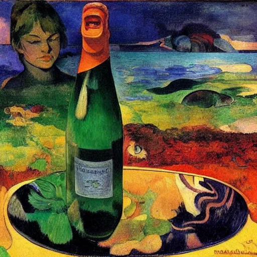 Image similar to floating psychedlic eldritch stream pyramid jaguar bottle feather lambrusco, by paul gauguin and edouard manet and karol bak, renaissance painting, cyberpunk, child's drawing