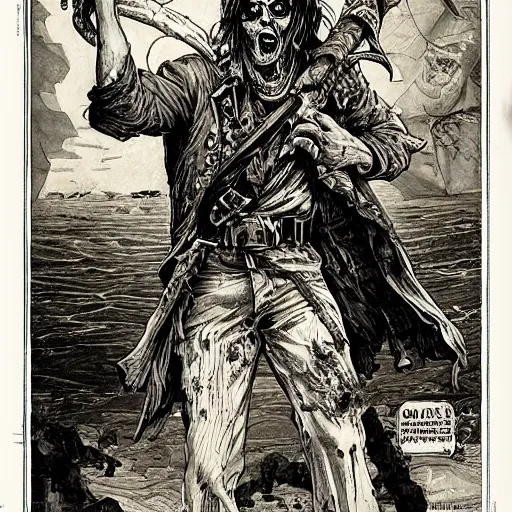 Image similar to zombie pirate by ed fairburn, joseph clement coll, franklin booth