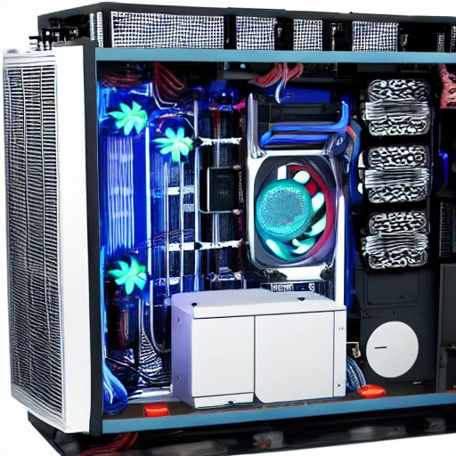 Prompt: interior of a water cooled computer