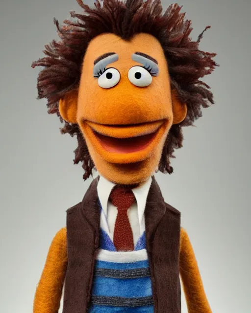 Image similar to dutch van der linde as a muppet. highly detailed felt. hyper real photo. 4 k.