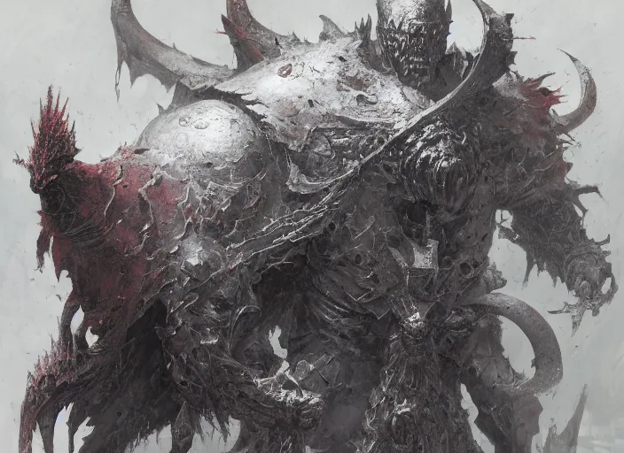 Image similar to chaos warlord concept, warhammer khorne warrior, beksinski, ruan jia, dark soul concept art, wayne barlowe