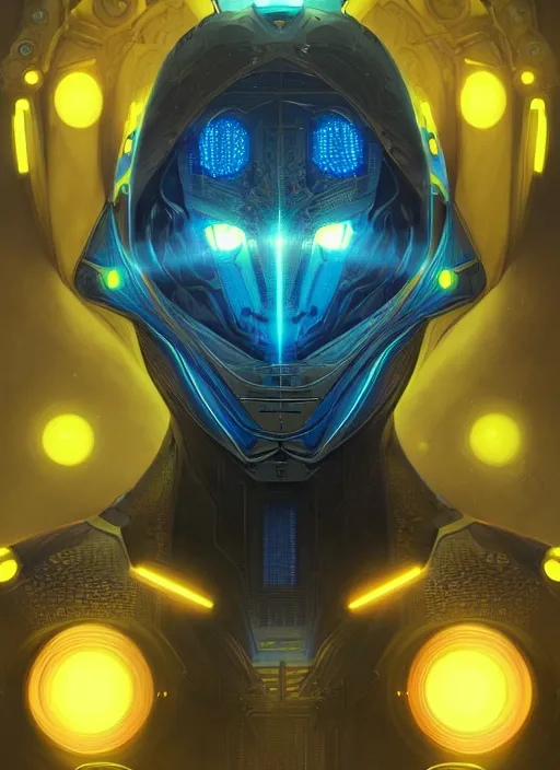 Image similar to symmetry!! portrait of a dragon face, sci - fi, tech wear, blue and yellow glowing lights!! intricate, elegant, highly detailed, digital painting, artstation, concept art, smooth, sharp focus, illustration, art by artgerm and greg rutkowski and alphonse mucha