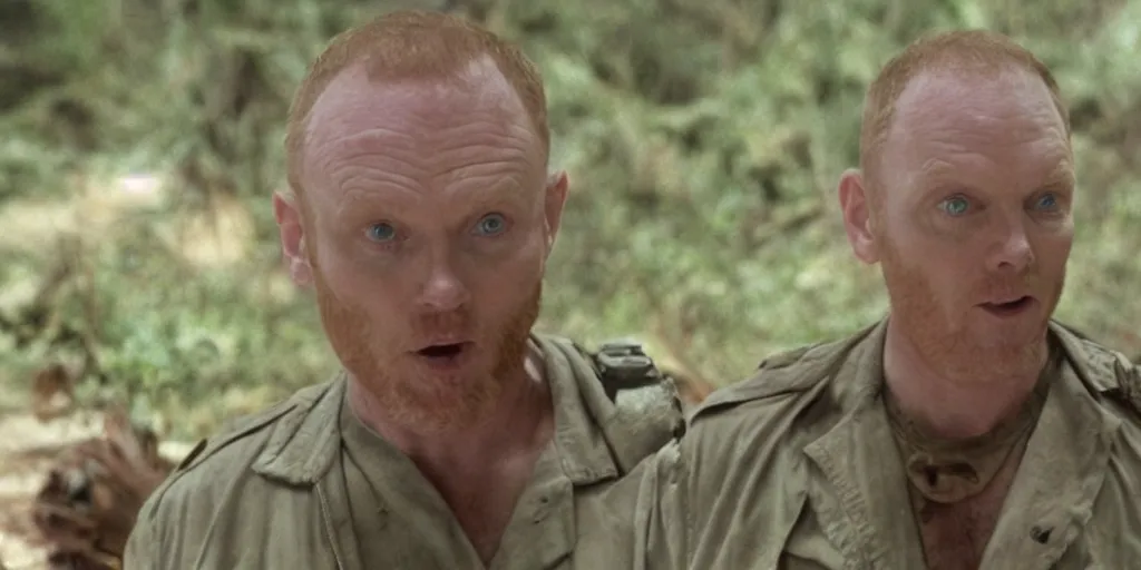 Image similar to a film still of Bill burr in apocalypse now, high quality