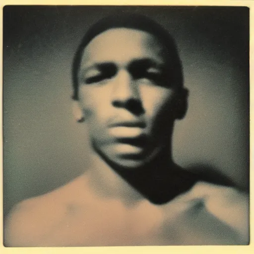 Image similar to face destructed after boxing, 1970 photography, grainy image vintage polaroid