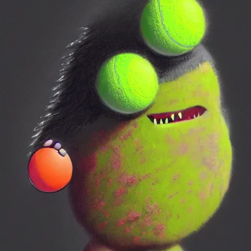 Image similar to a tennis ball monster, tennis ball, dark, chalky, monk, digital art, fantasy, magic, trending on artstation, ultra detailed, professional illustration by Basil Gogos