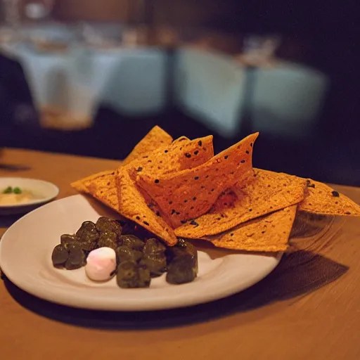 Prompt: a meal of Benadryl pills!! and (((cool ranch doritos))) served at a Michelin starred restaurant, professional food photography, gastronomy magazine, 35mm film, artistic composition