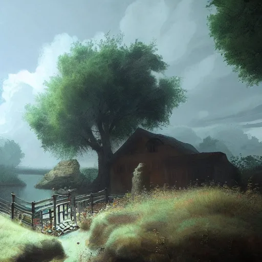 Prompt: rembrandt painting with ghibli environment, unreal engine, nature, cinematic lighting, 3 d