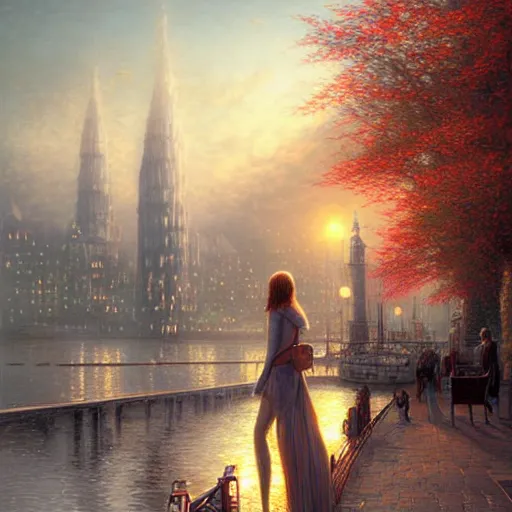 Prompt: you may say i'm a dreamer, but i'm not the only one. i hope someday you'll join us. and the world will live as one, very detailed, very intricate art, docks, marina, artwork by artgerm, rendered in pov - ray, style by greg rutkowski and thomas kinkade and tim burton