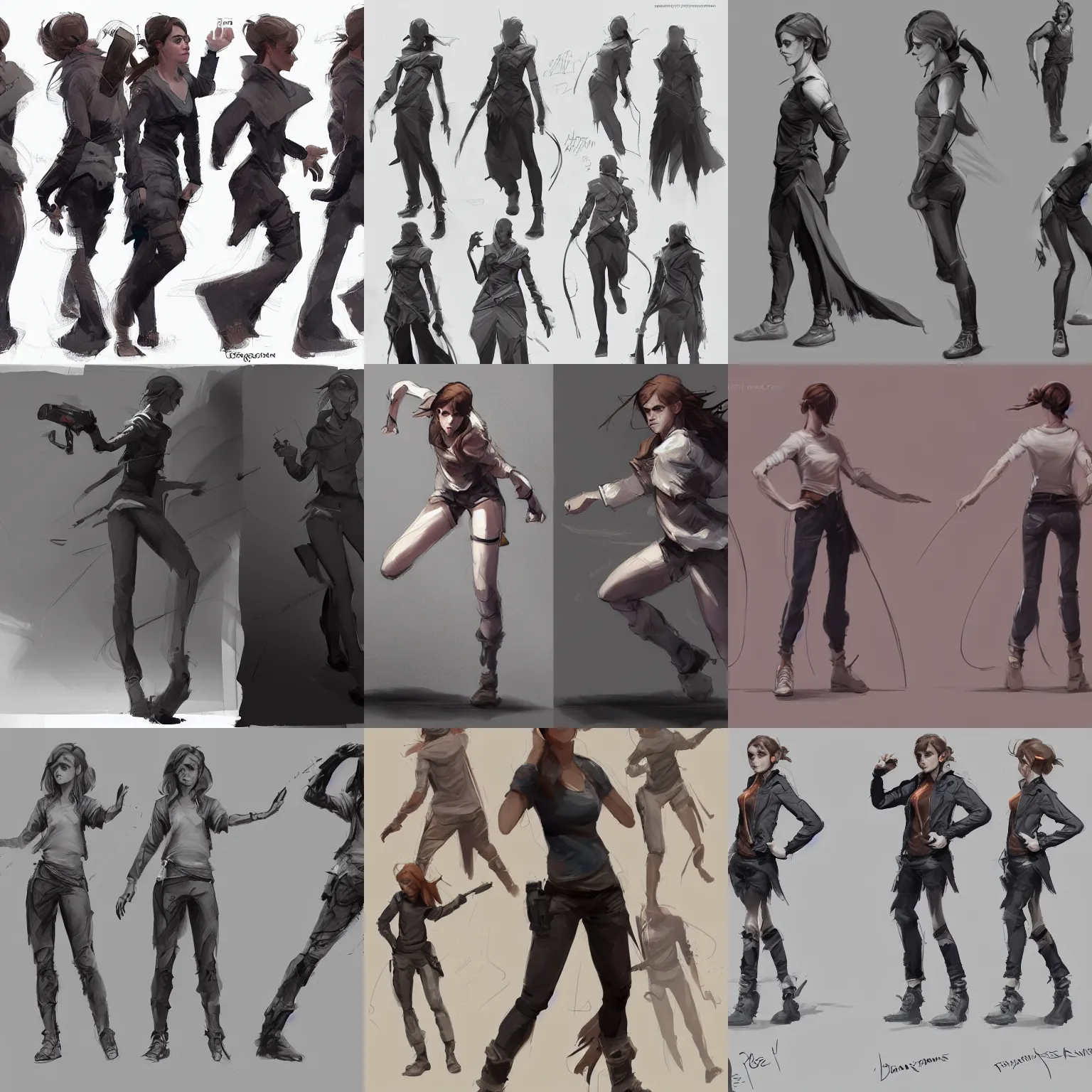 Prompt: emma watson character sheet extreme foreshortening extreme perspective techniques action motion poses sketch greg rutkowski extreme foreshortening