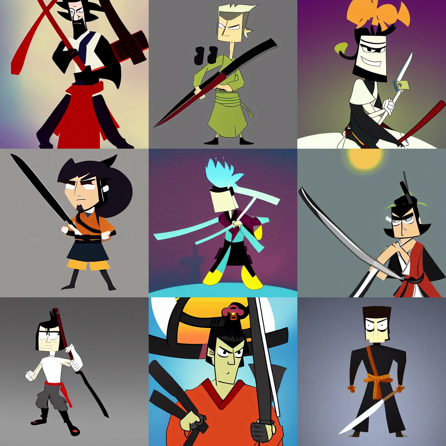 Prompt: samurai jack holding a butterfly knife