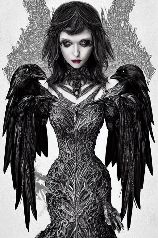 Image similar to beautiful woman with raven wings, gothic, highly detailed, trending on artstation,