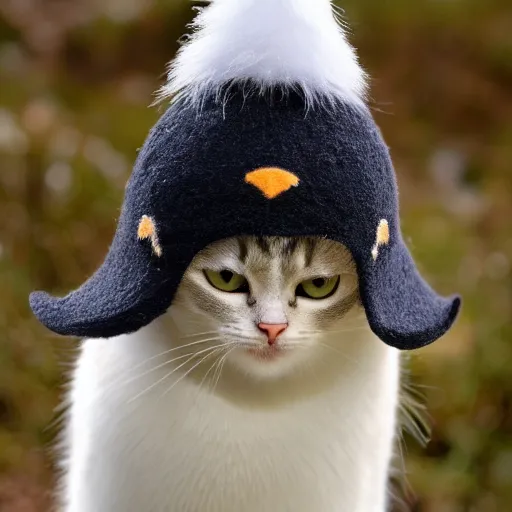 Image similar to a cat with a penguin hat