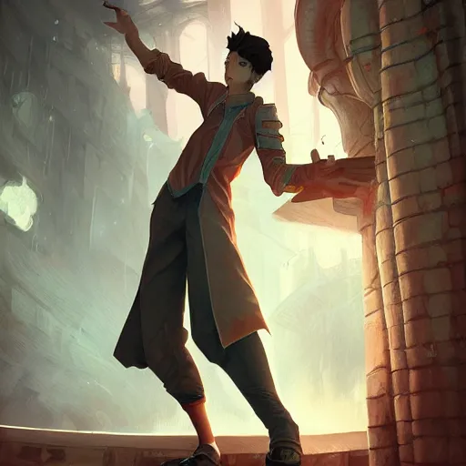 Image similar to fantasy, a skinny young male magician, highly detailed, intricate, smooth, characterized by roman shipunov, etienne hebinger, atey ghailan, cgsociety, cynical realism, fantasy art, 2 d game art