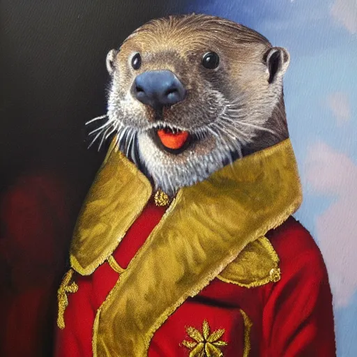 Prompt: oil painting of royal king otter dressed as a king