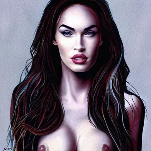 Prompt: “Megan Fox acid paints paintings, ultra detailed portrait, 4k resolution”