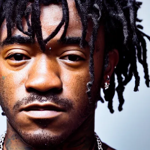 Image similar to a studio photograph of Lil Uzi Vert, portrait, 40mm lens, shallow depth of field, close up, split lighting, cinematic