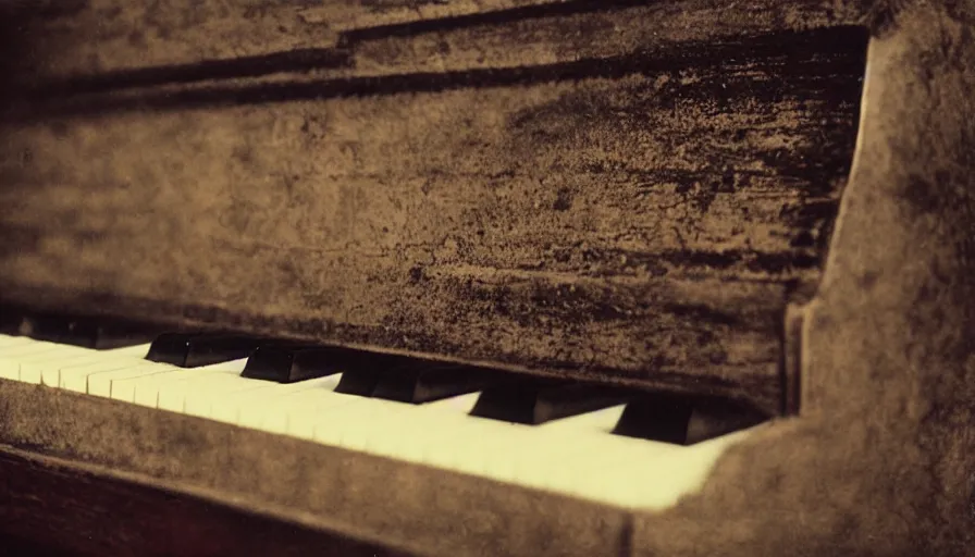 Prompt: 7 0 s film still from a horror movie about an old piano, kodachrome, cinecolor, cinestill, film grain, film texture, retro, cinematic, high resolution, photorealism,