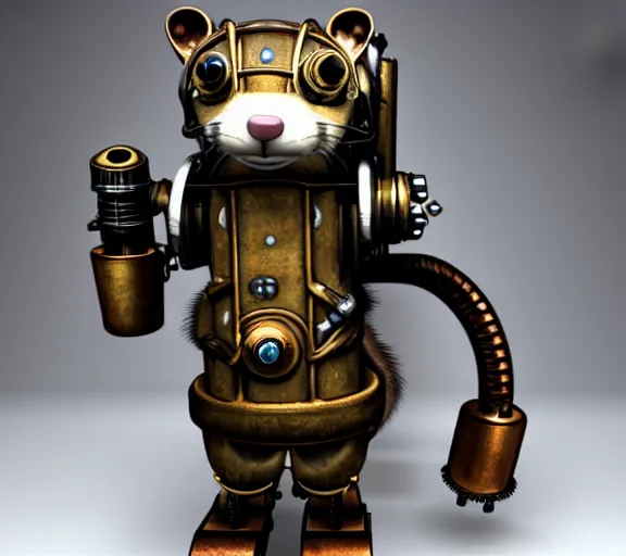 Image similar to steampunk ferret - shaped mech, steampunk steam - powered bioshock - inspired ferret - shaped mechanical animal