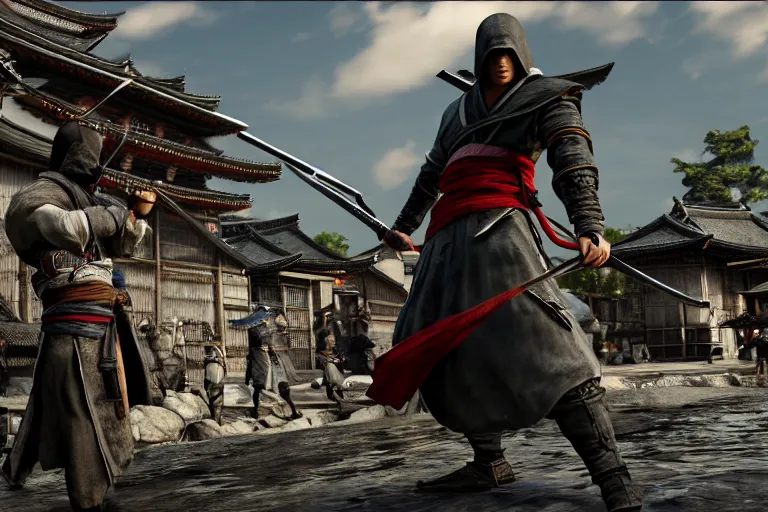 Prompt: Ingame Screenshot of Assassins' Creed 6: Tokyo Shinobi, for ps5, Dark, Highly Detailed, Feudal era Japan, Shinobi, Ninja, Tokyo, Ghost of Tsushima and Sekiro as references, Wielding Kunai, Unreal engine 5, HD, Ultra Graphic settings, 8k, Water Color shader, GTX 3090, In the style of Sifu 🔥 😎 🕹️ 👀 :2 ,Ninja, Stealth, Shinobi, Smoke :6 ,Female protagonist 👀 :8