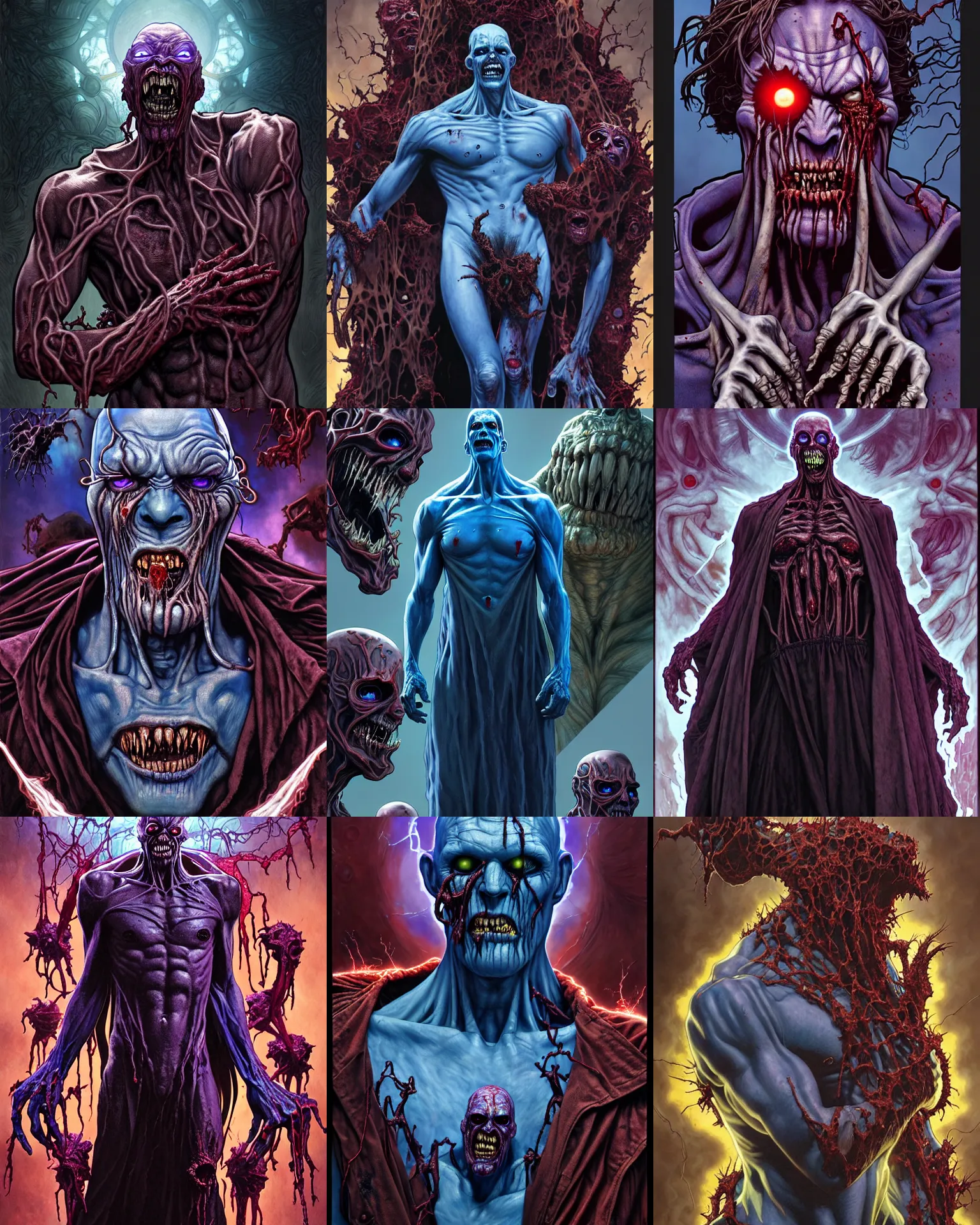 Prompt: the platonic ideal of zombie of cletus kasady ultimate carnage thanos dementor doctor manhattan chtulu nazgul, detailed, intricate, hyperrealism, intense, scary, decay, dmt, art by brock hofer and artgerm and greg rutkowski and alphonse mucha