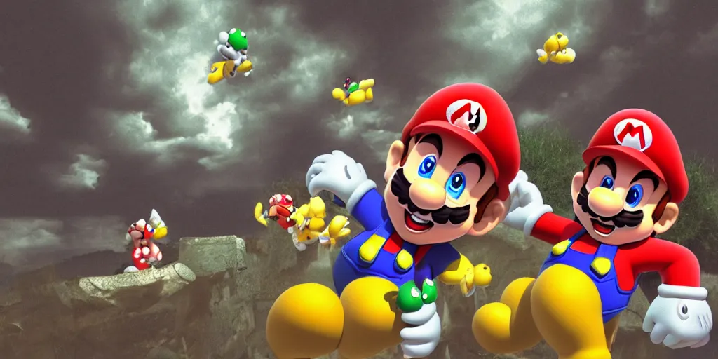 Prompt: super mario 6 4 creepypasta, realistic 4 k octane beautifully detailed render, 4 k post - processing, highly detailed, intricate complexity, epic composition, magical atmosphere, cinematic lighting, masterpiece, ultra hd