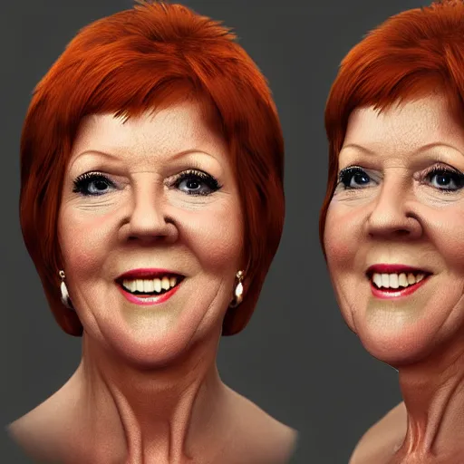 Image similar to cilla black with the physique of a body builder, hyper realistic, ultra detailed, cinematic, dynamic lighting, photorealistic, refined, intricate, digital art, digital painting, masterpiece, 8k