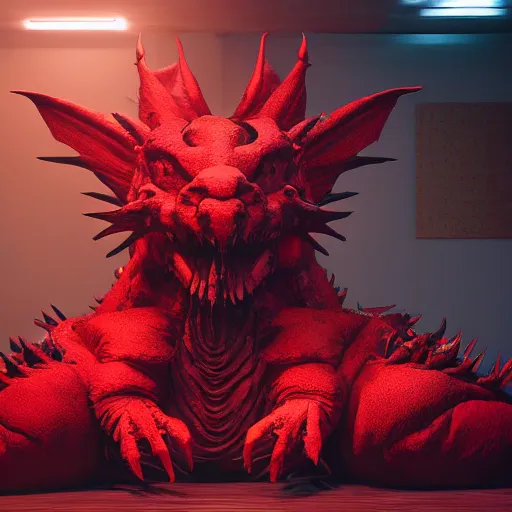 Image similar to a giant red dragon stuffed toy nft made by Ayami Kojima and beeple, vray render, unreal engine