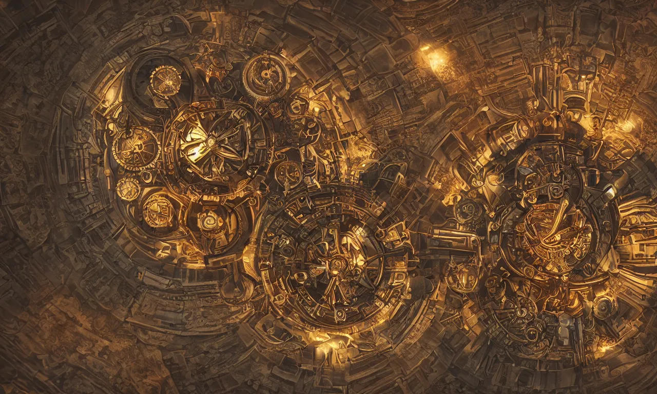 Image similar to steampunk engine laboratory 3 d volume mandala chakra digital color stylized concept substance natural color scheme, global illumination ray tracing hdr fanart arstation by sung choi and eric pfeiffer and gabriel garza and casper konefal