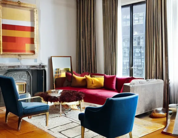 Image similar to apartment designed by nate berkus, rich royal colors