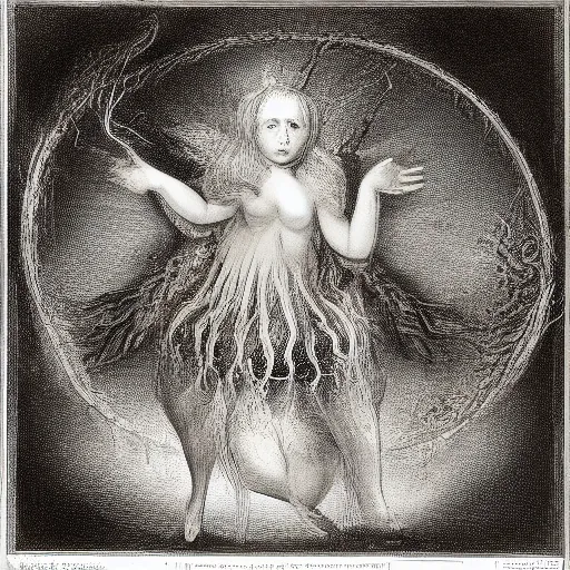 Image similar to whimsical freaky creature sings a unique canto about \'as above so below\' being ignited by the spirit of Haeckel and Robert Fludd, breakthrough is iminent, glory be to the magic within