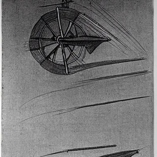 Prompt: Pencil drawing of a DaVinci flying machine invention showing how to achieve flight.