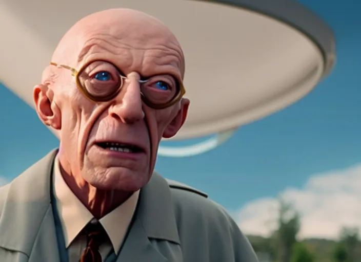 Image similar to film still of real life professor farnsworth in the scifi movie, 4 k