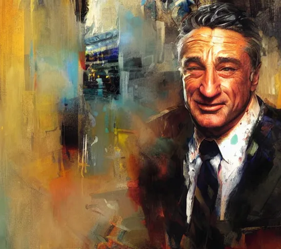 Prompt: a hyper-detailed oil painting of Robert DeNiro by Craig Mullins