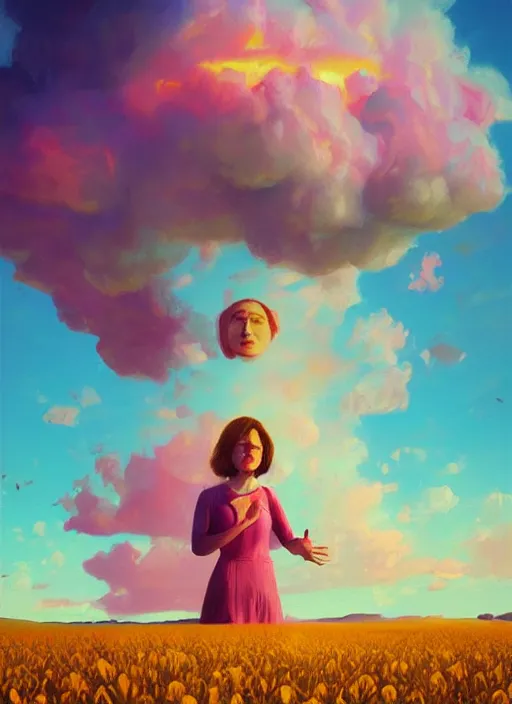 Image similar to portrait of a woman, face made of giant carnation, flower field, surreal photography, sunset dramatic light, impressionist painting, colorful clouds, large sky, digital painting, artstation, simon stalenhag